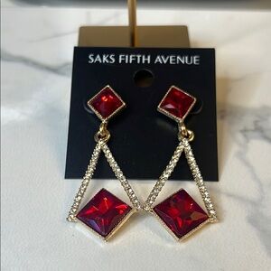 Saks Fifth Avenue Ruby Red and Gold Diamond Earrings